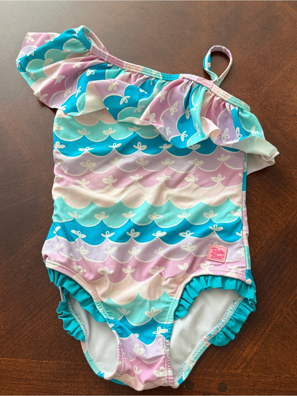 Rufflebutts Girls' Pastel One-Shoulder Ruffle Swimsuit - 4T